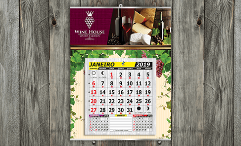 Calendário de Parede - Com Vareta Metálica e Bloco de Calendário